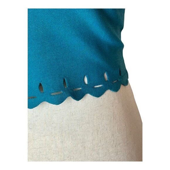 Sandro Tank Top Small Teal Blue Fine Knit Cut Out Detail Scalloped Hem Cami Top - Picture 8 of 12